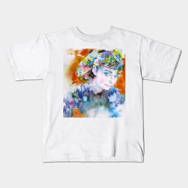 AUDREY HEPBURN watercolor portrait .5 Kids T-Shirt by lautir